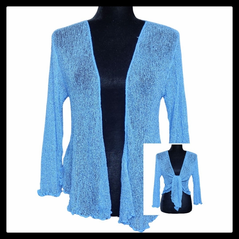 Sky Blue Three-Quarter Sleeve Open-Front Sweater Bali Sky Sand One Size XS-4X